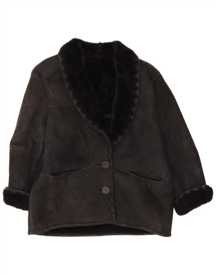 Винтажная женская короткая дубленка IT 44 Medium Black Shearling
