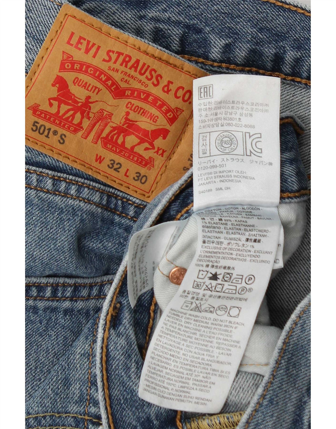 Мужские прямые джинсы Levi's 501 W32 L30 синие, хлопок