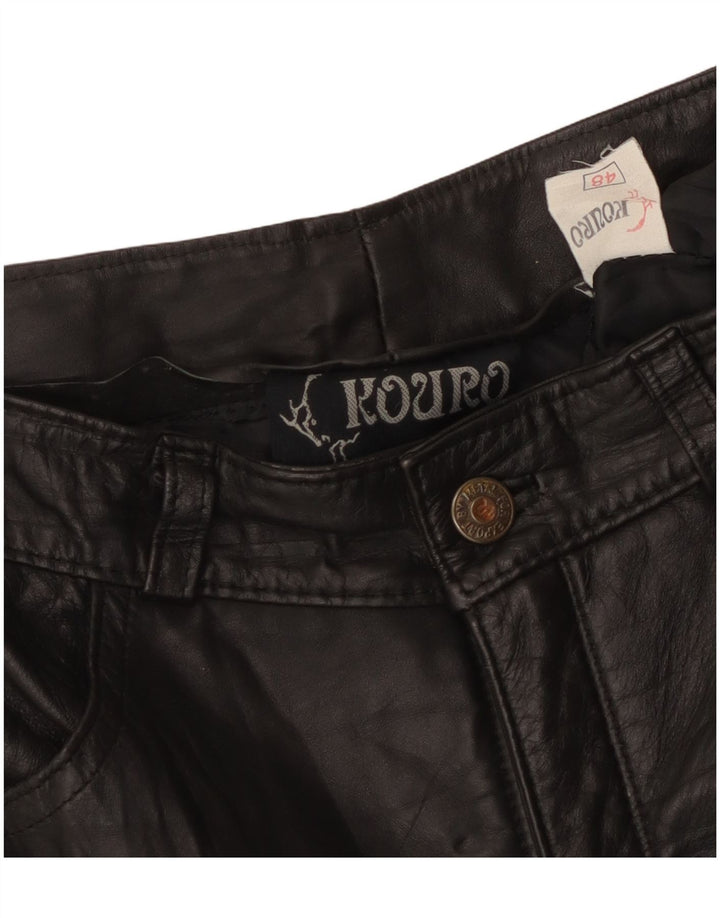 Винтажные женские прямые кожаные брюки W30 L29 черные