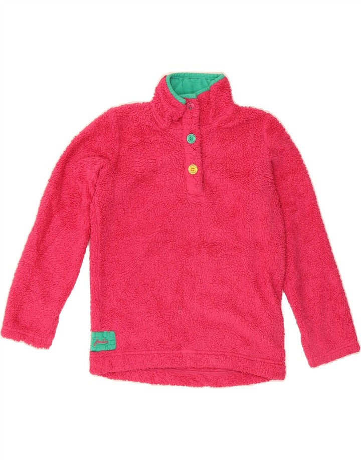 JOULES Girls Button Neck Fleece Jumper 9-10 Years Pink Polyester Vintage Joules and Second-Hand Joules from Messina Hembry 