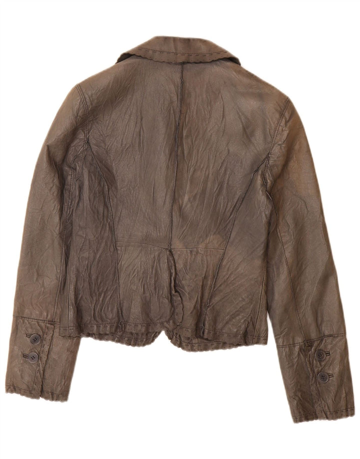 Женский кожаный пиджак Stefanel на 2 пуговицах IT 40, маленький серый кожаный