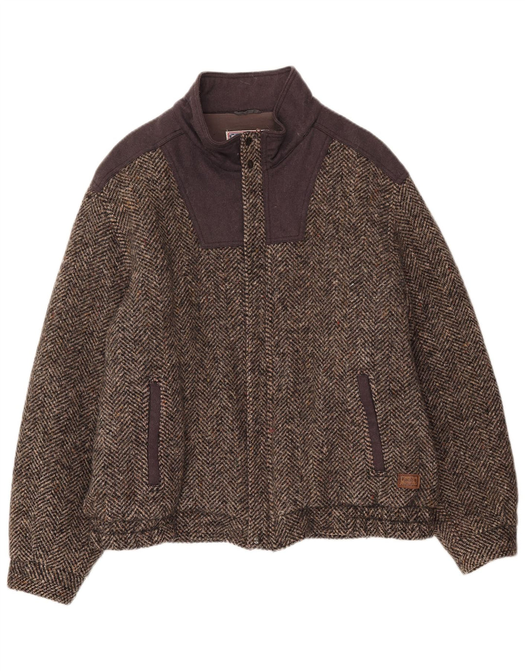 Мужская куртка-бомбер Faciba IT 56 3XL Коричневая шерсть с цветными блоками