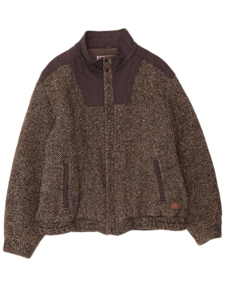 Мужская куртка-бомбер Faciba IT 56 3XL Коричневая шерсть с цветными блоками