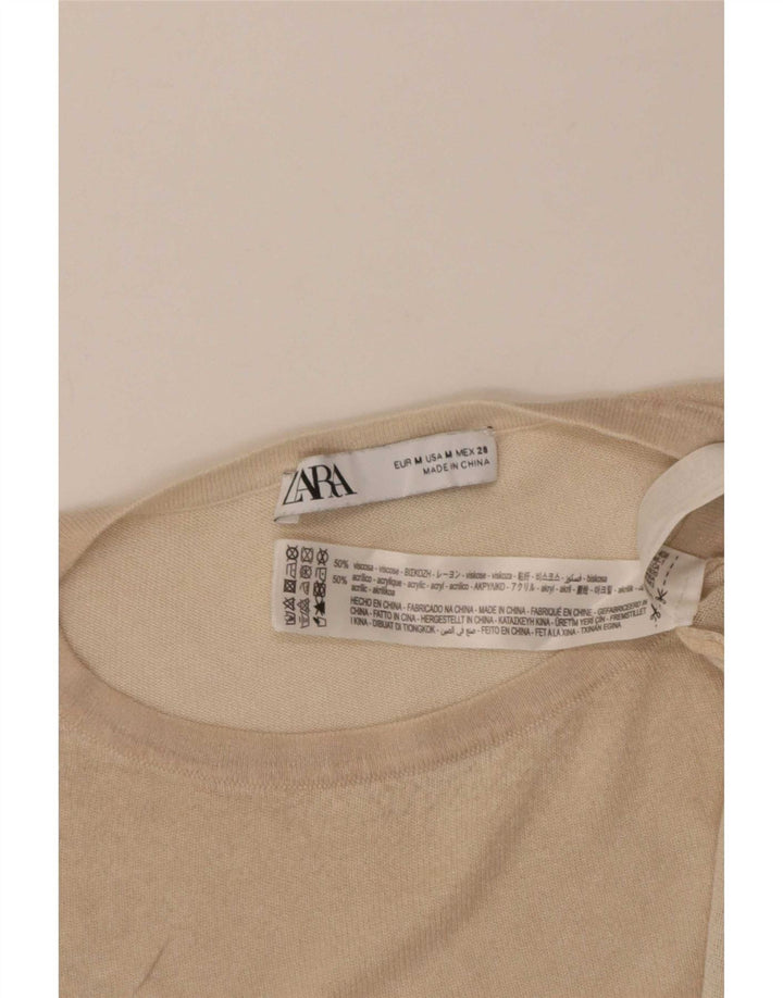 Женская футболка оверсайз Zara Top UK 14, средний бежевый, вискоза