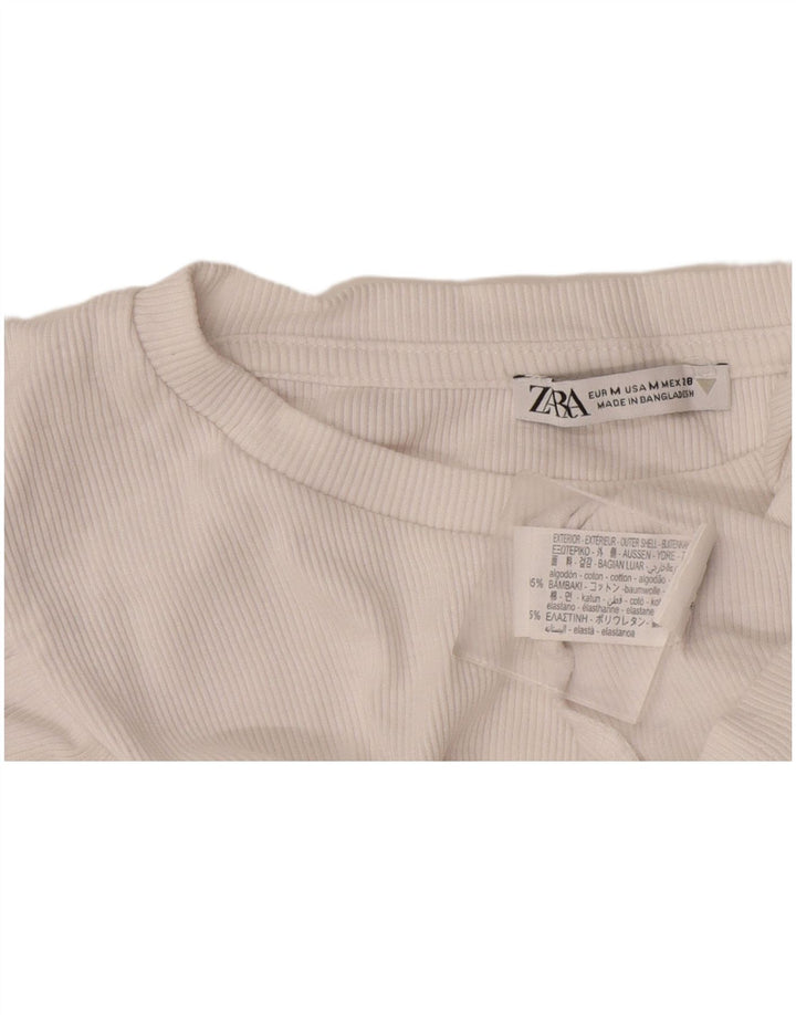 Женская укороченная блузка Zara UK 12, средний белый хлопок, белый цвет
