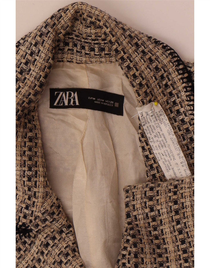 Женский двубортный пиджак Zara UK 12, средний бежевый в полоску