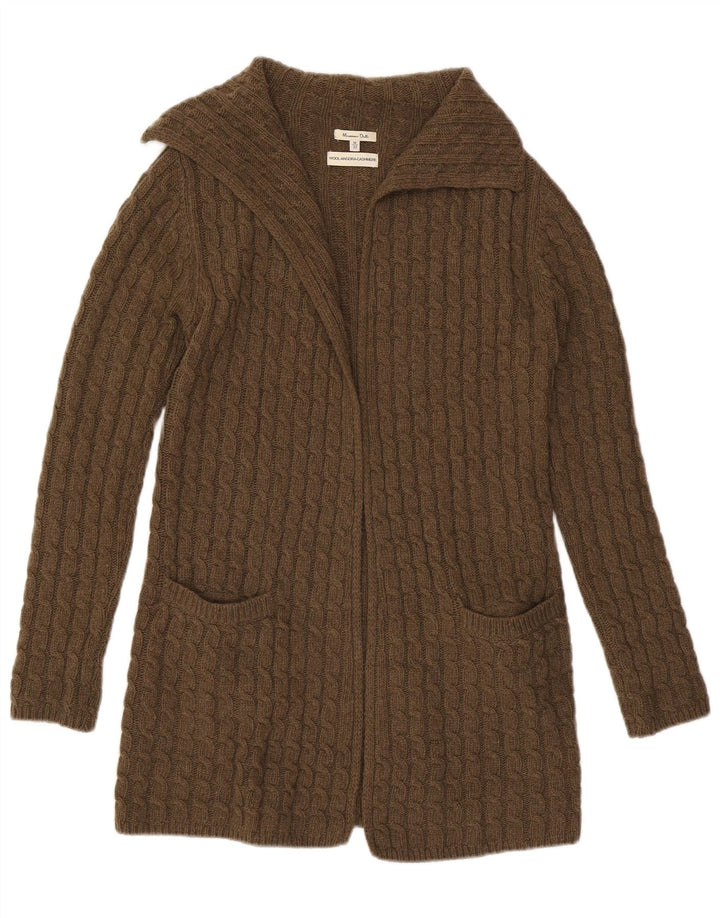 Женский удлиненный открытый кардиган Massimo Dutti UK 14, шерсть среднего коричневого цвета