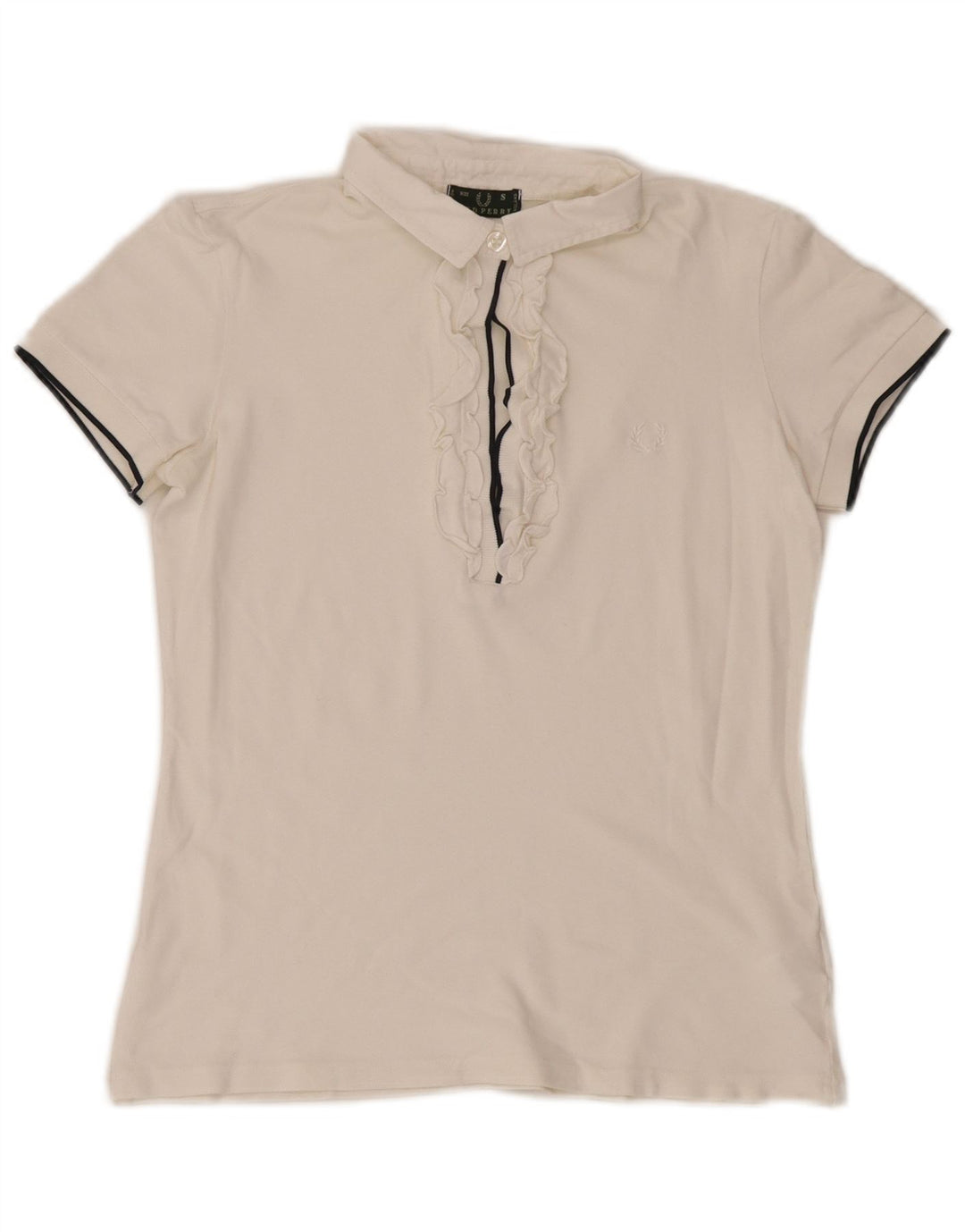 Женская рубашка-поло с оборками спереди Fred Perry, Великобритания, 10 маленьких размеров, белый хлопок