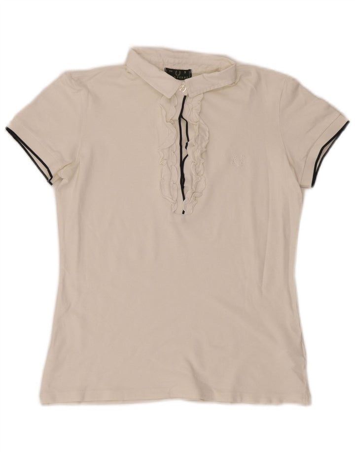 Женская рубашка-поло с оборками спереди Fred Perry, Великобритания, 10 маленьких размеров, белый хлопок