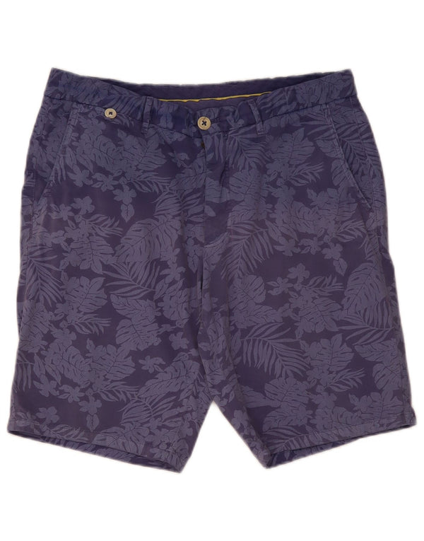 Massimo Dutti Mens Chino Shorts EU 44 Large W34 Navy Blue Floral Cotton