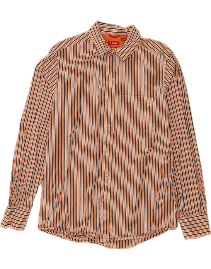IZOD Mens Slim Fit Shirt Medium Orange Striped Cotton Vintage Izod and Second-Hand Izod from Messina Hembry 