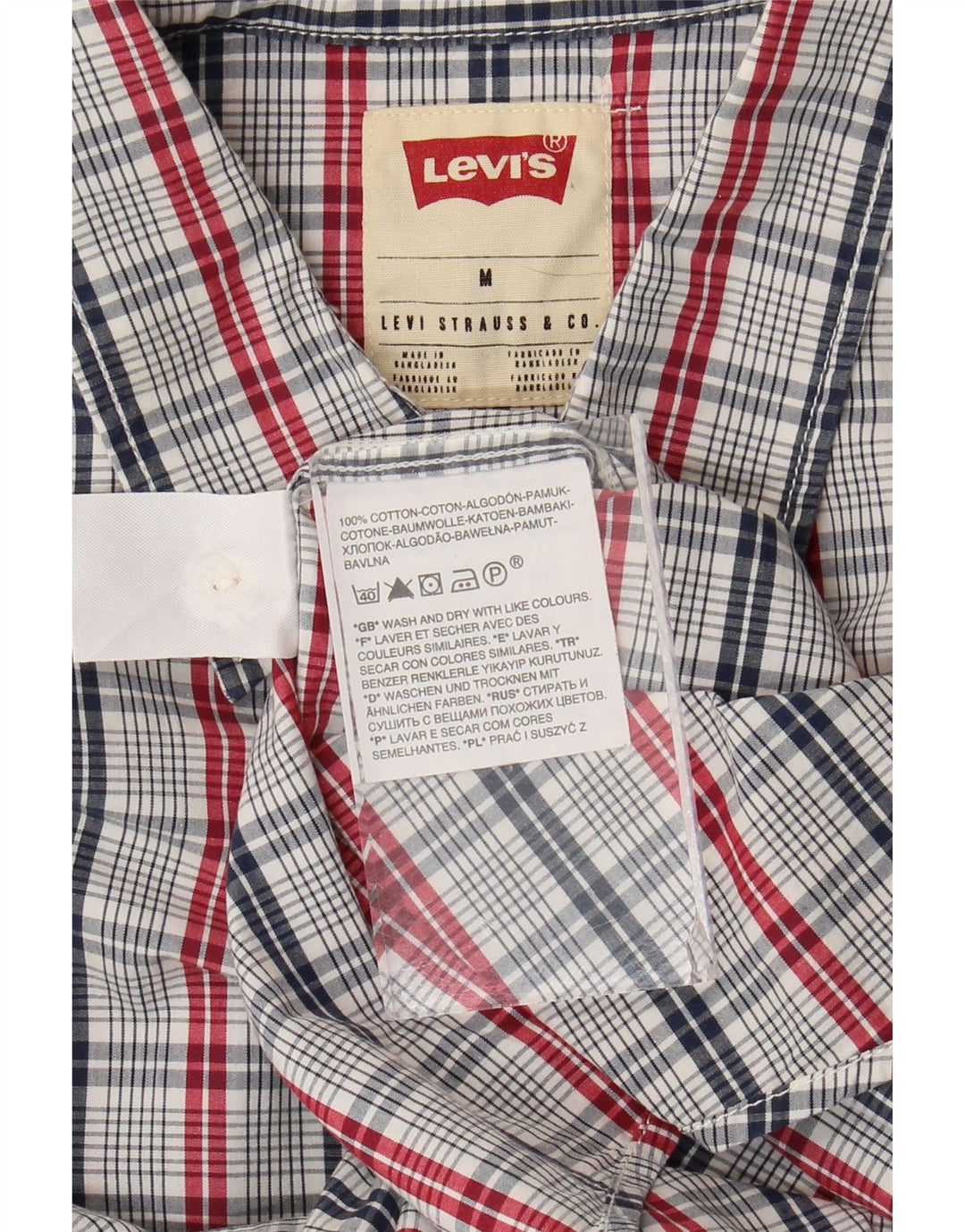 Мужская рубашка стандартного кроя с коротким рукавом Levi's, хлопковая синяя клетка среднего размера