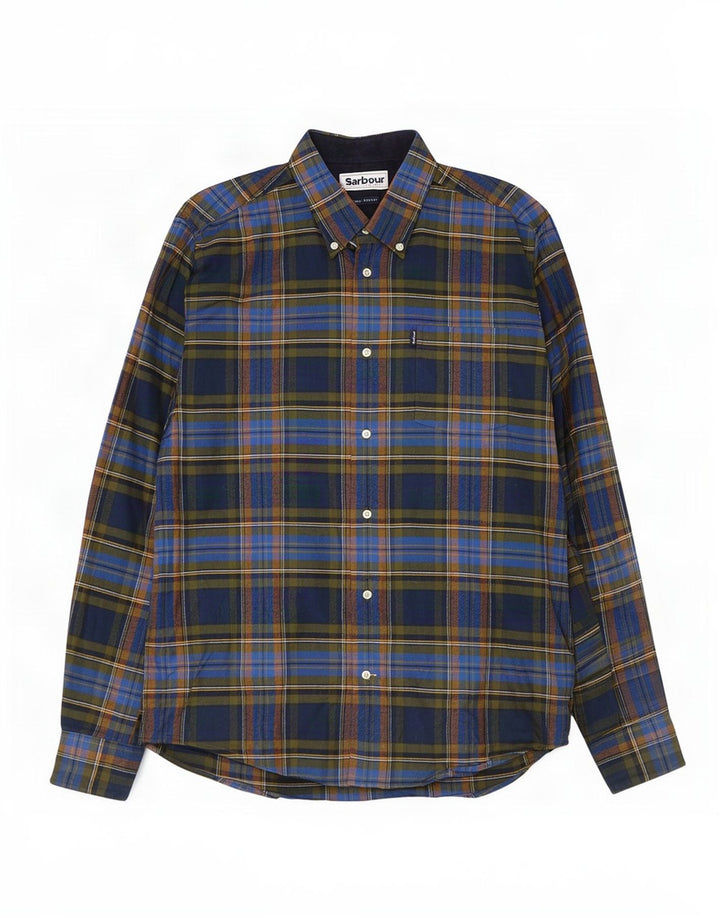 Мужская фланелевая рубашка Barbour среднего размера, темно-синяя клетка, хлопок