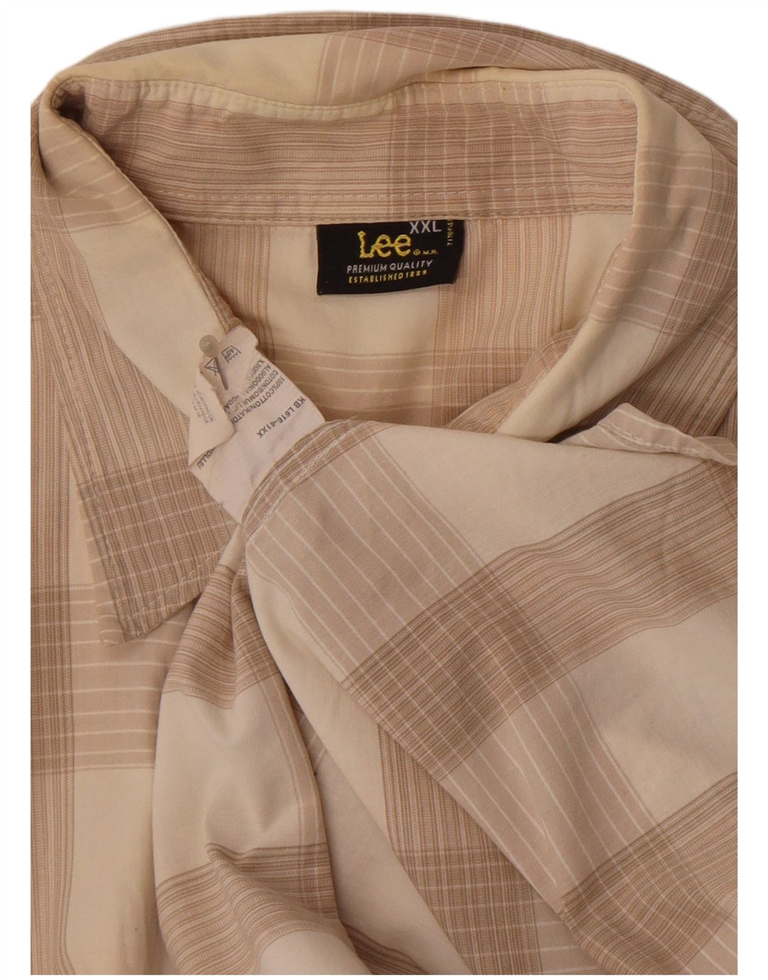 Lee Мужская рубашка с коротким рукавом 2XL, бежевая клетка, хлопок