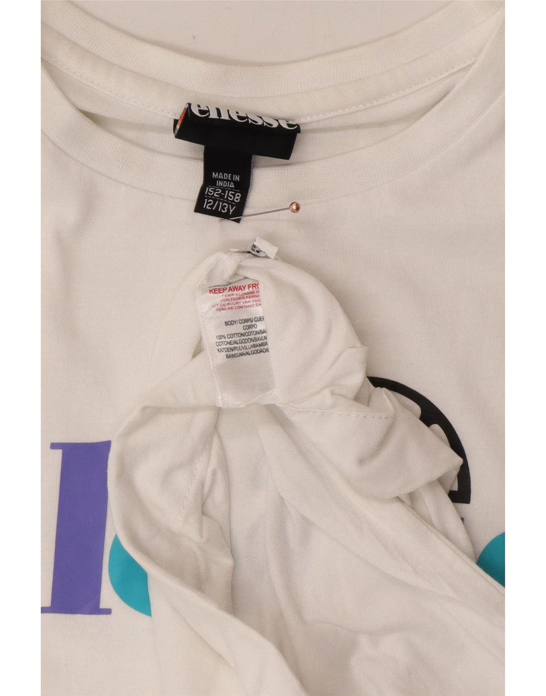 Футболка с рисунком ELLESSE для девочек, топ 12–13 лет, белый хлопок