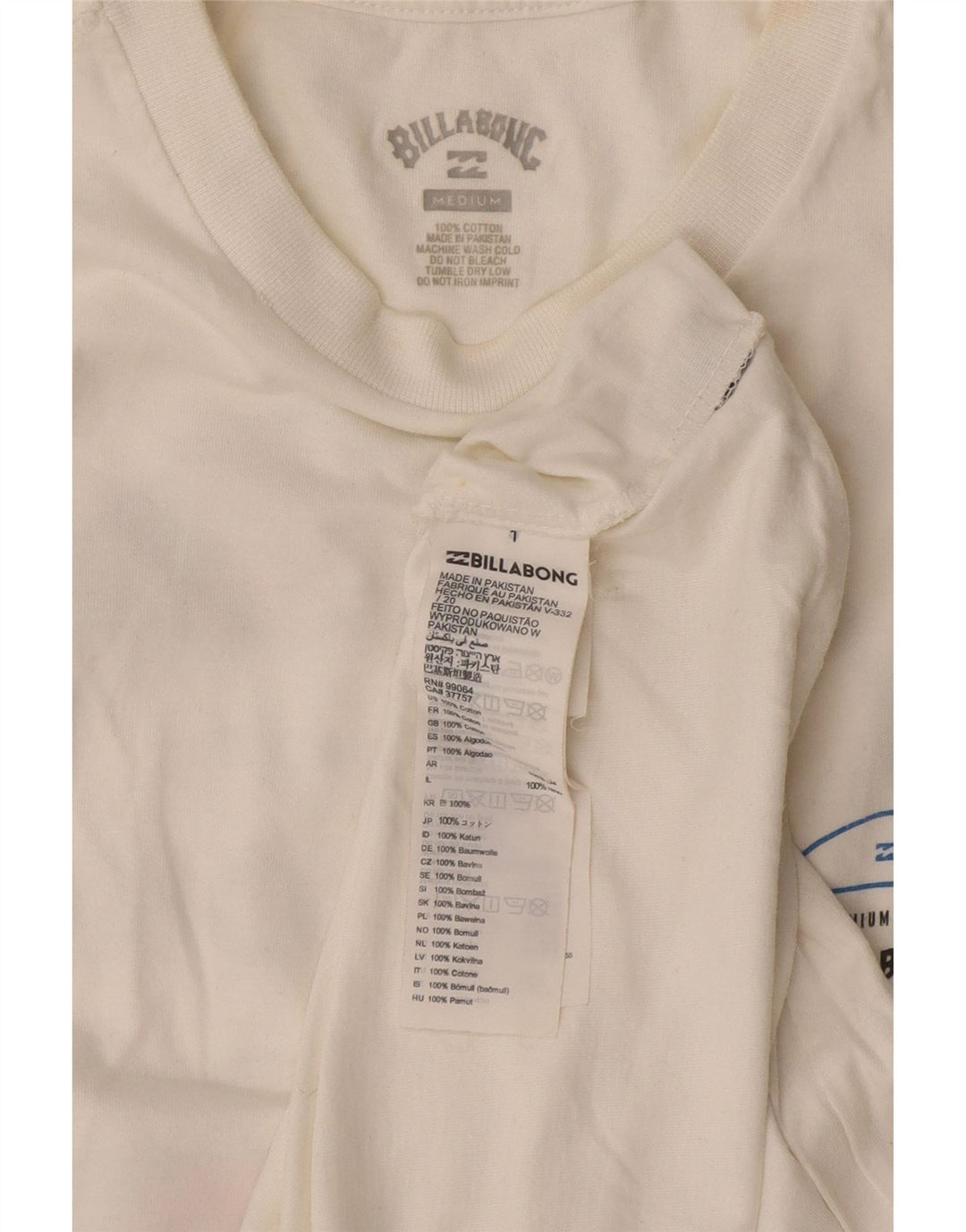 Billabong Мужская футболка с рисунком Топ среднего размера, белый хлопок