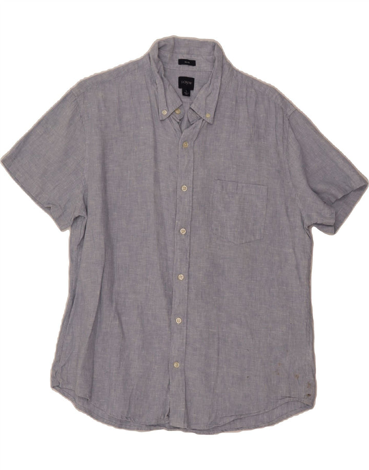 J. CREW Mens Slim Short Sleeve Shirt Large Blue Linen Vintage J. Crew and Second-Hand J. Crew from Messina Hembry 