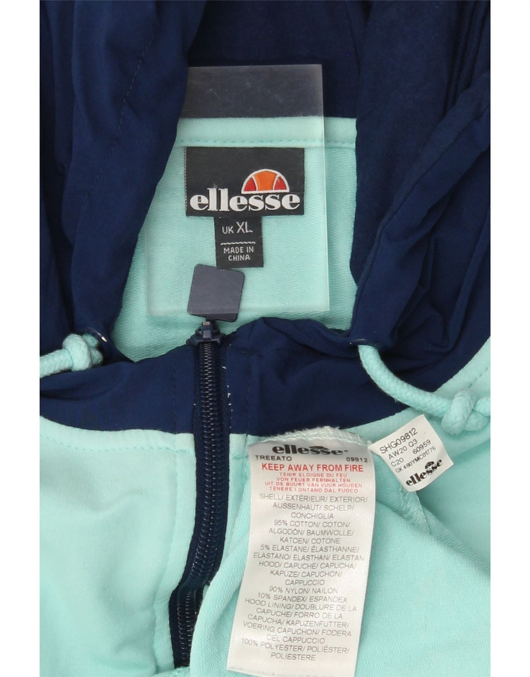ELLESSE Мужской джемпер с капюшоном с рисунком, XL, бирюзовый, хлопок с цветными блоками