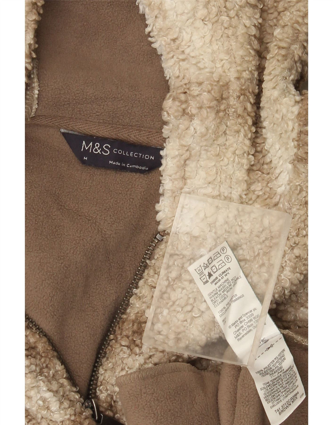 Женский флисовый джемпер с воротником на молнии Marks & Spencer UK 14, средний коричневый в клетку