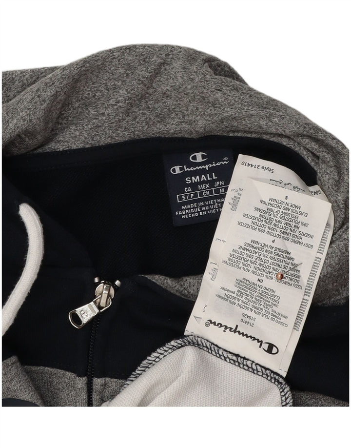 Мужской свитер с капюшоном на молнии с графическим рисунком Champion, маленький, темно-синий, с цветными блоками