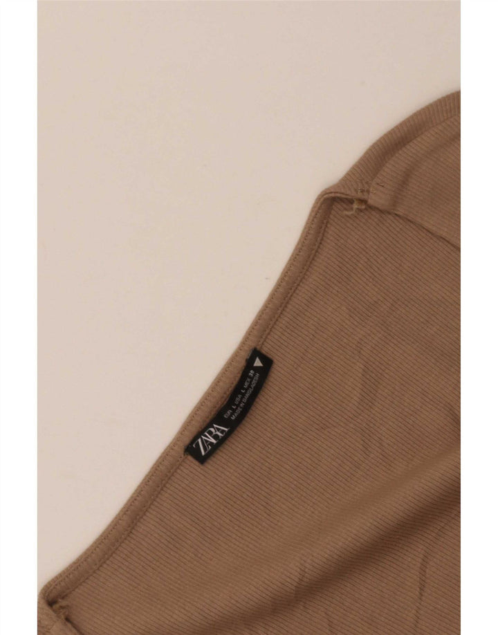 Женский укороченный топ Zara с длинным рукавом UK 14, большой коричневый цвет