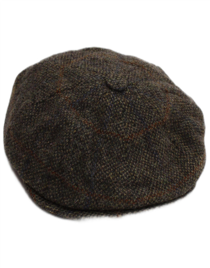 BORSALINO Womens Flat Cap Small Khaki Check Wool Classic