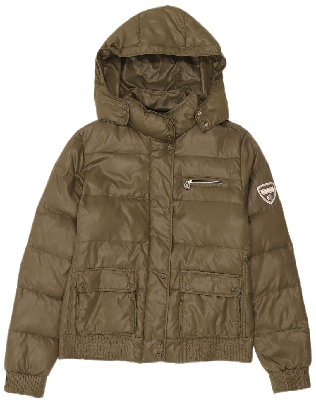 Женская стеганая куртка с капюшоном Champion UK 14, средний цвет хаки, полиэстер