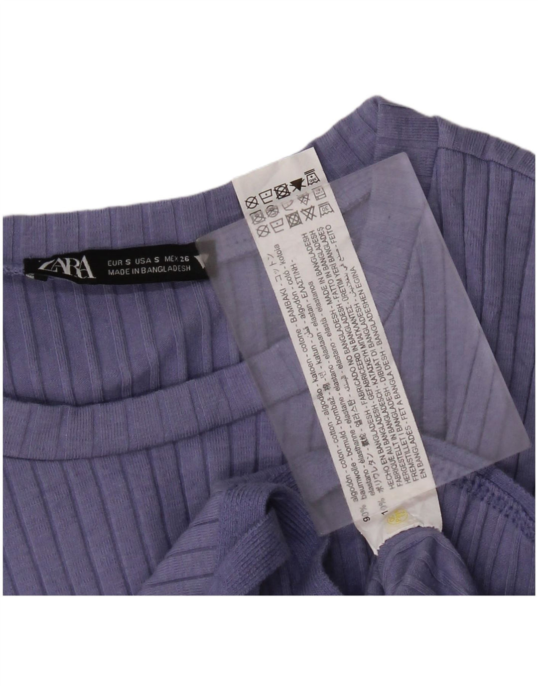 Женский укороченный топ Zara с длинным рукавом UK 10, маленький синий хлопок