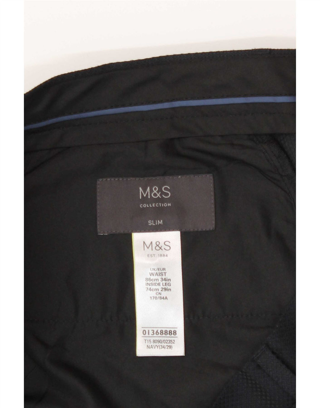 Мужские повседневные брюки приталенного кроя Marks & Spencer W34 L29 темно-синие из полиэстера