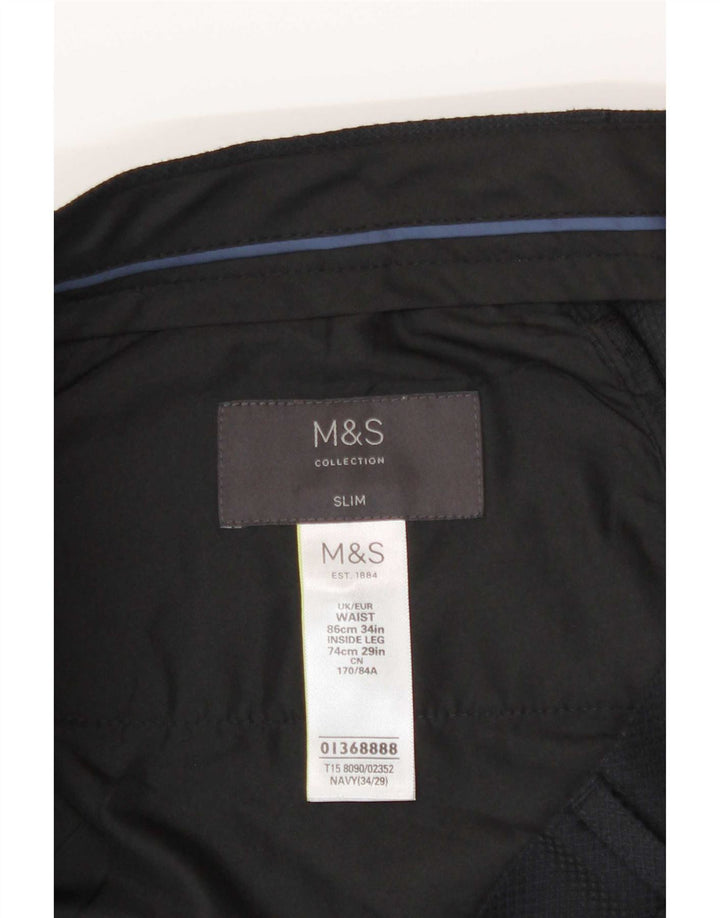 Мужские повседневные брюки приталенного кроя Marks & Spencer W34 L29 темно-синие из полиэстера