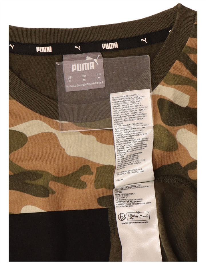 Мужская футболка с рисунком PUMA, топ среднего размера, камуфляжный цвет хаки, хлопок