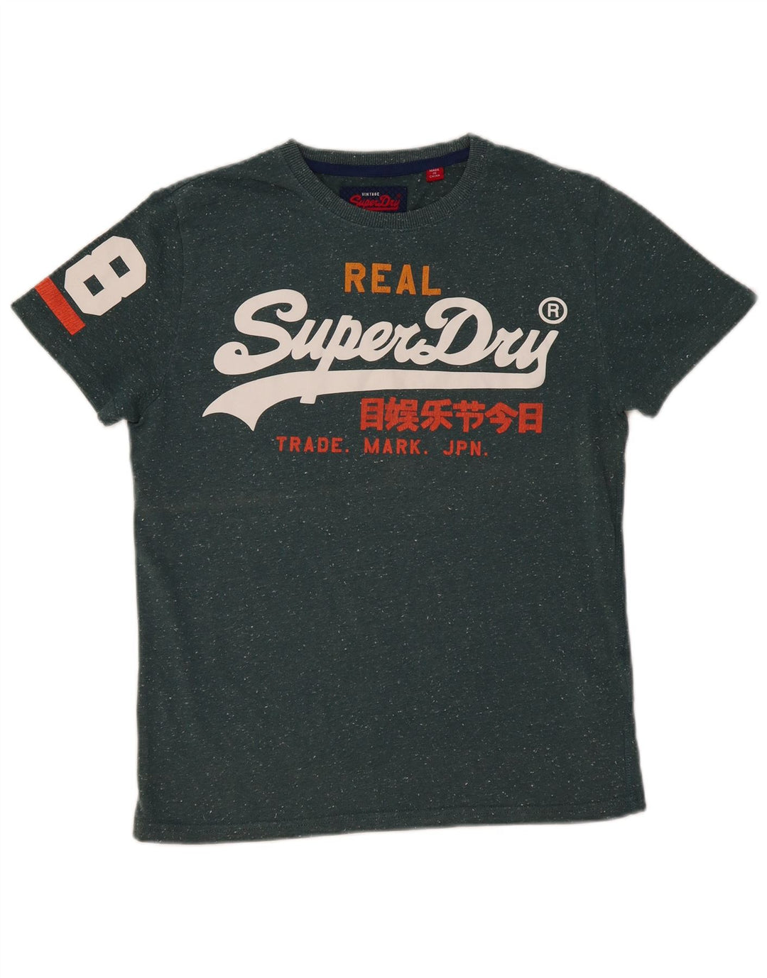SUPERDRY Мужская футболка с рисунком из хлопка среднего зеленого цвета с крапинками