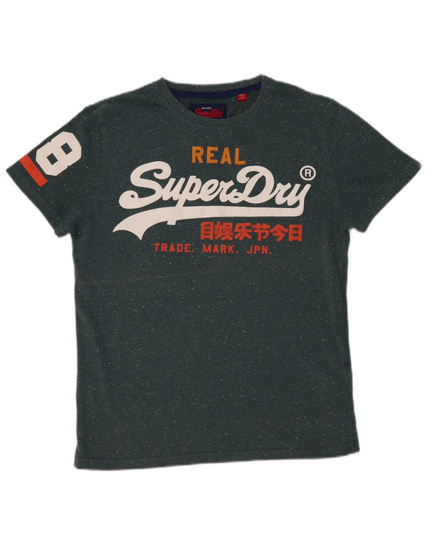 SUPERDRY Мужская футболка с рисунком из хлопка среднего зеленого цвета с крапинками
