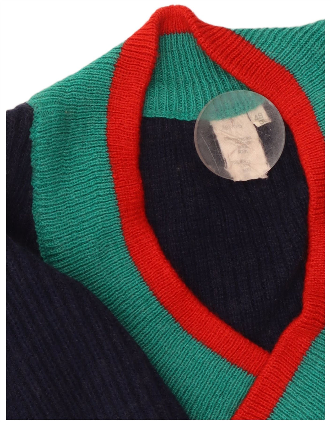 ВИНТАЖНЫЙ женский укороченный джемпер с v-образным вырезом IT 48/50 XL Темно-синий в полоску