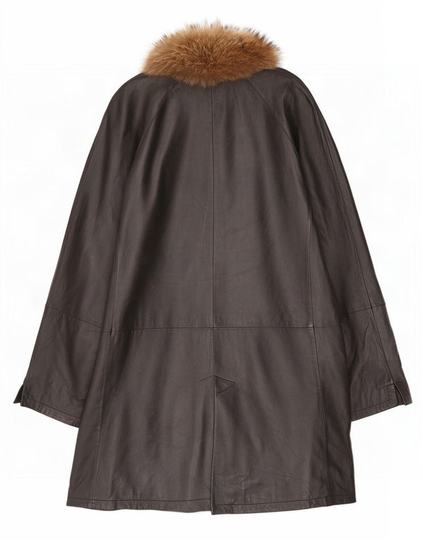 Винтажное женское кожаное пальто оверсайз UK 18 XL, черное