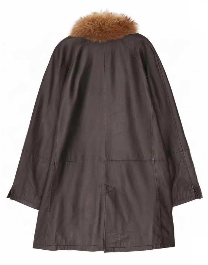 Винтажное женское кожаное пальто оверсайз UK 18 XL, черное