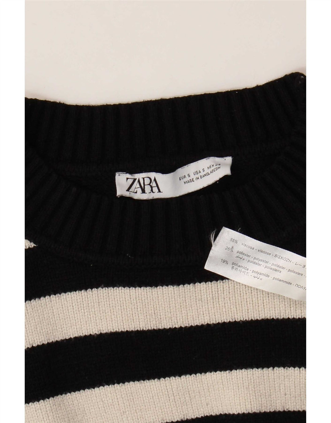 Женский свободный джемпер с высоким воротником Zara UK 10, маленький черный в полоску