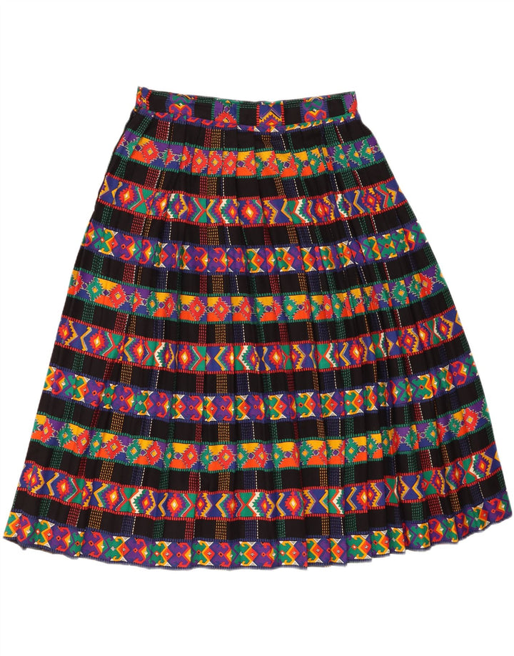 VINTAGE Womens Pleated Skirt IT 44 Medium W30 Black Geometric