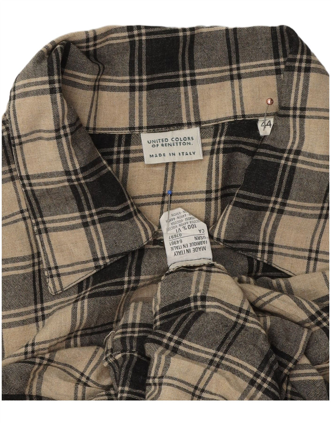 Рубашка женская Benetton IT 44 Medium Бежевая в клетку из вискозы