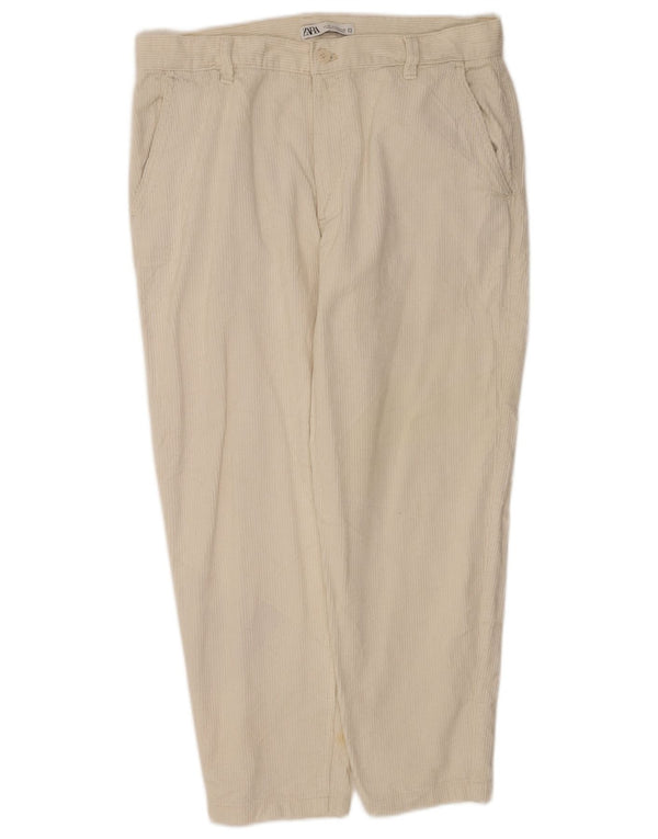 Zara Mens Tapered Corduroy Trousers EU 44 Large W34 L26 Off White Cotton