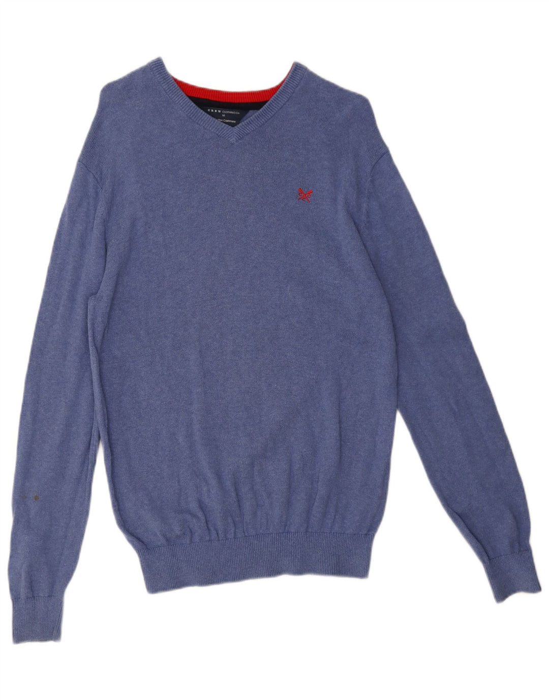 Crew Clothing Мужской джемпер с v-образным вырезом, свитер среднего синего цвета, хлопок
