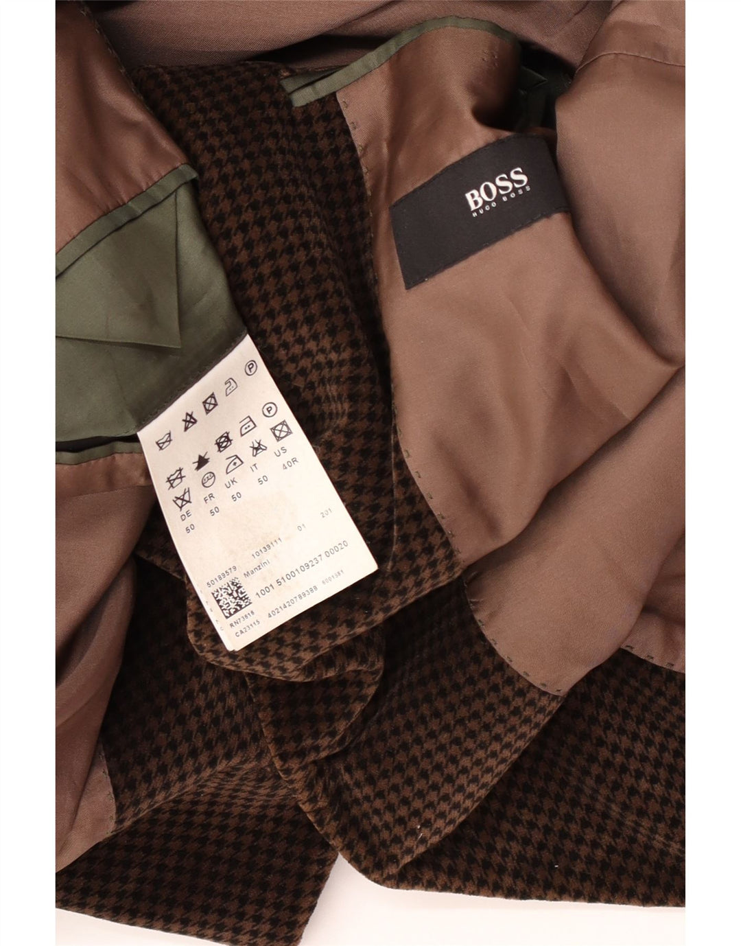 Hugo Boss Мужской пиджак на 2 пуговицах EU 50 Большой коричневый вискоза с узором «гусиные лапки»