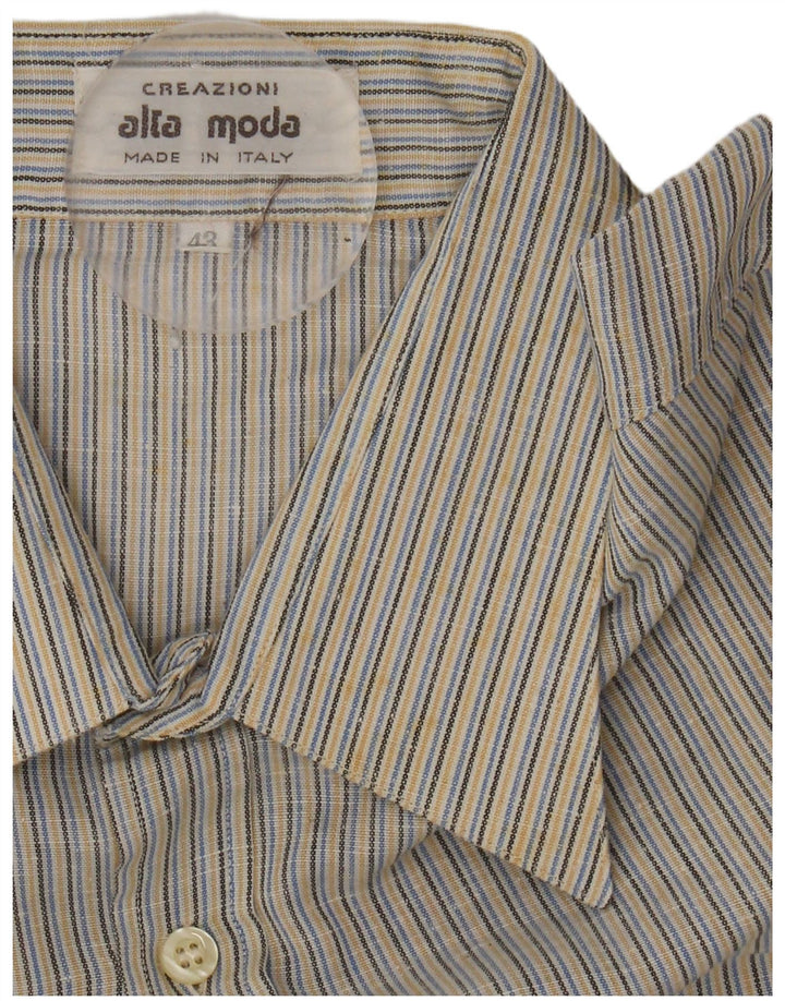 ALTA MODA Mens Short Sleeve Shirt Size 43 Large Multicoloured Striped