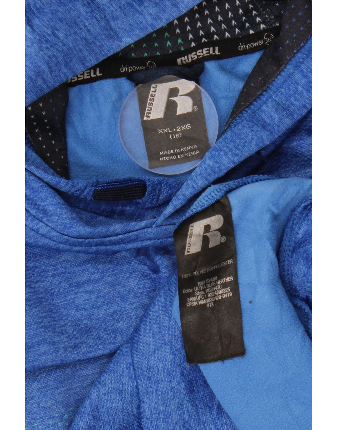 Джемпер с капюшоном RUSSELL ATHLETIC Dri-Power для мальчиков, 15–16 лет, 2XL, синий