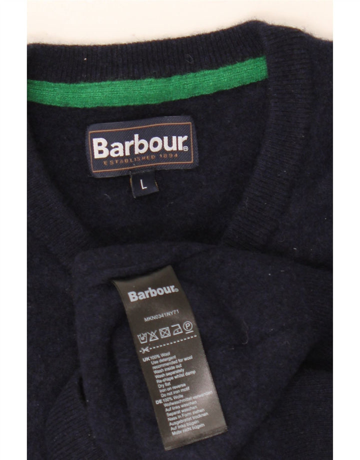 Мужской джемпер с v-образным вырезом Barbour, большой темно-синий шерстяной свитер