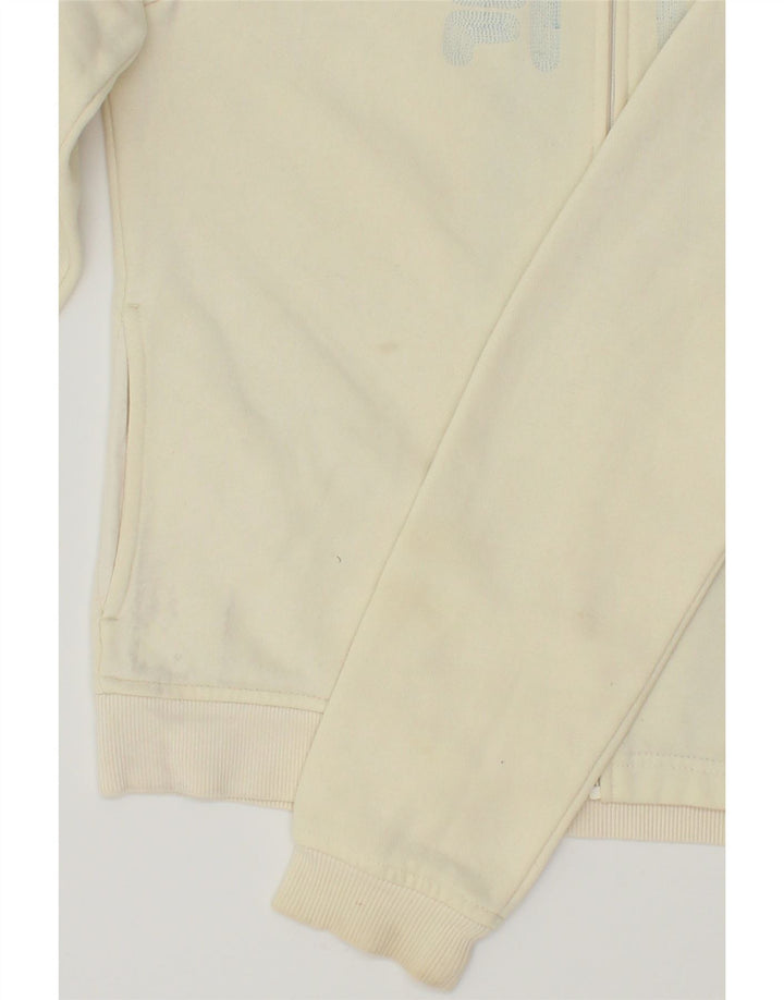 FILA Womens Graphic Zip Hoodie Sweater IT 44 Medium Off White Cotton Vintage Fila and Second-Hand Fila from Messina Hembry 