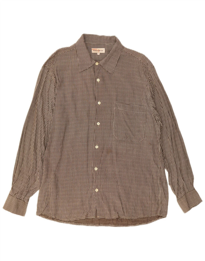 VINTAGE Mens Shirt Large Brown Check Viscose