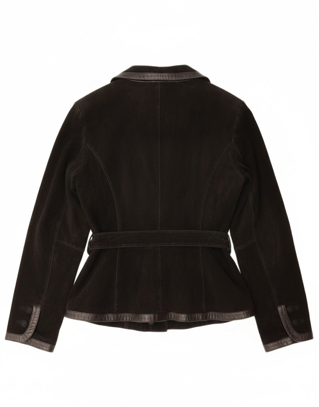 ВИНТАЖНАЯ Женская Замшевая Куртка UK 12 Средний Черный Кожаный