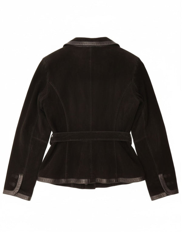 ВИНТАЖНАЯ Женская Замшевая Куртка UK 12 Средний Черный Кожаный