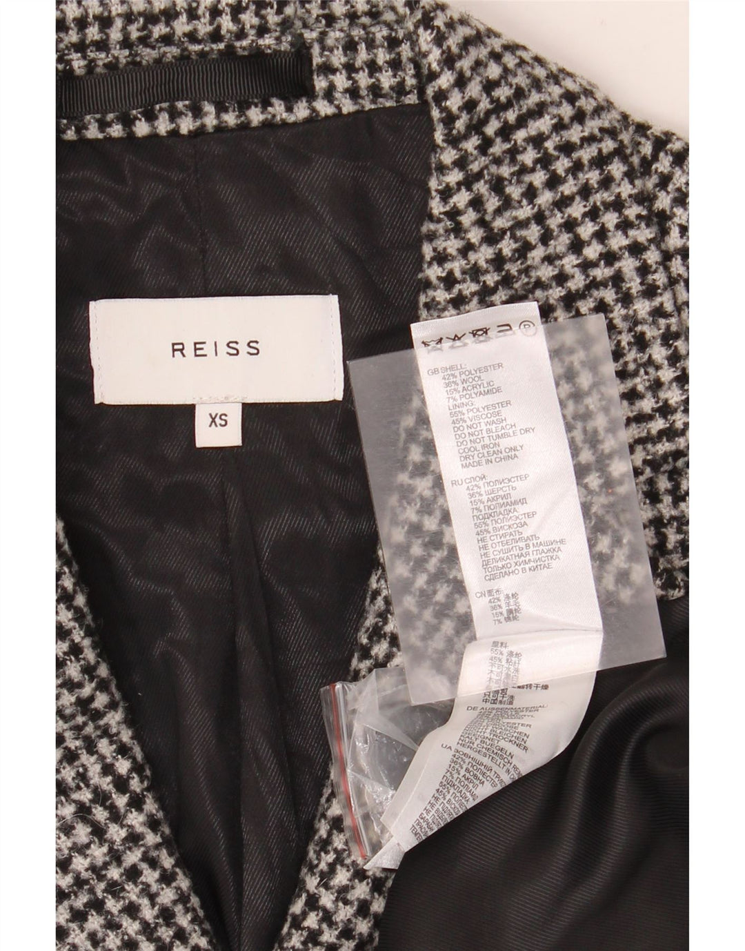 Мужское пальто Reiss UK 34 XS серое, полиэстер с узором "гусиные лапки"
